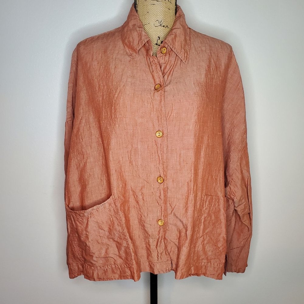 J. Jill 100% Linen Dolman Sleeve Button Up Collared Tunic Size 1X